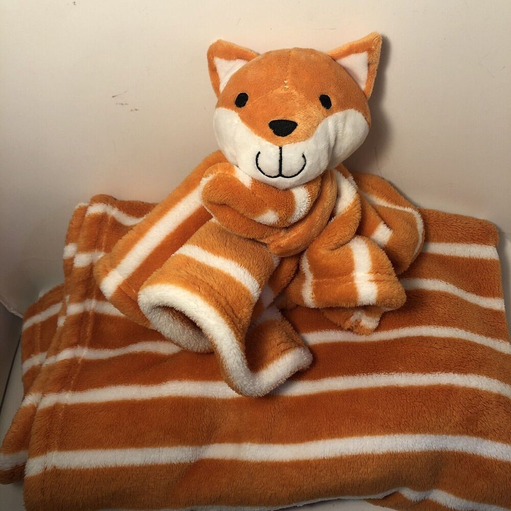 SL Home 2 Pc Plush Baby Blanket & Fox Lovey Security Orange White Stripe 119741